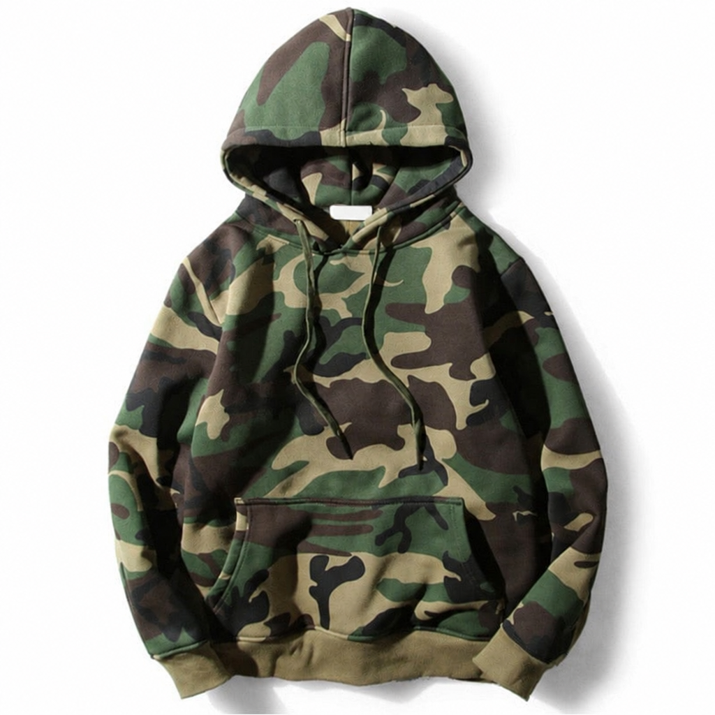 Men's army green camo fleece pullover hoodie