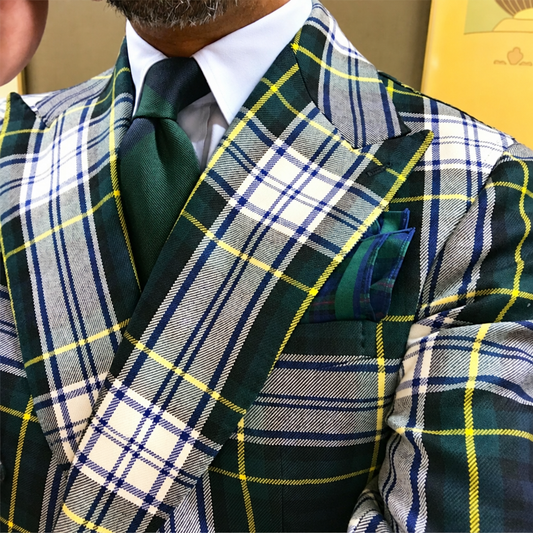 Men's green plaid slim fit 2-piece double-breasted suit
