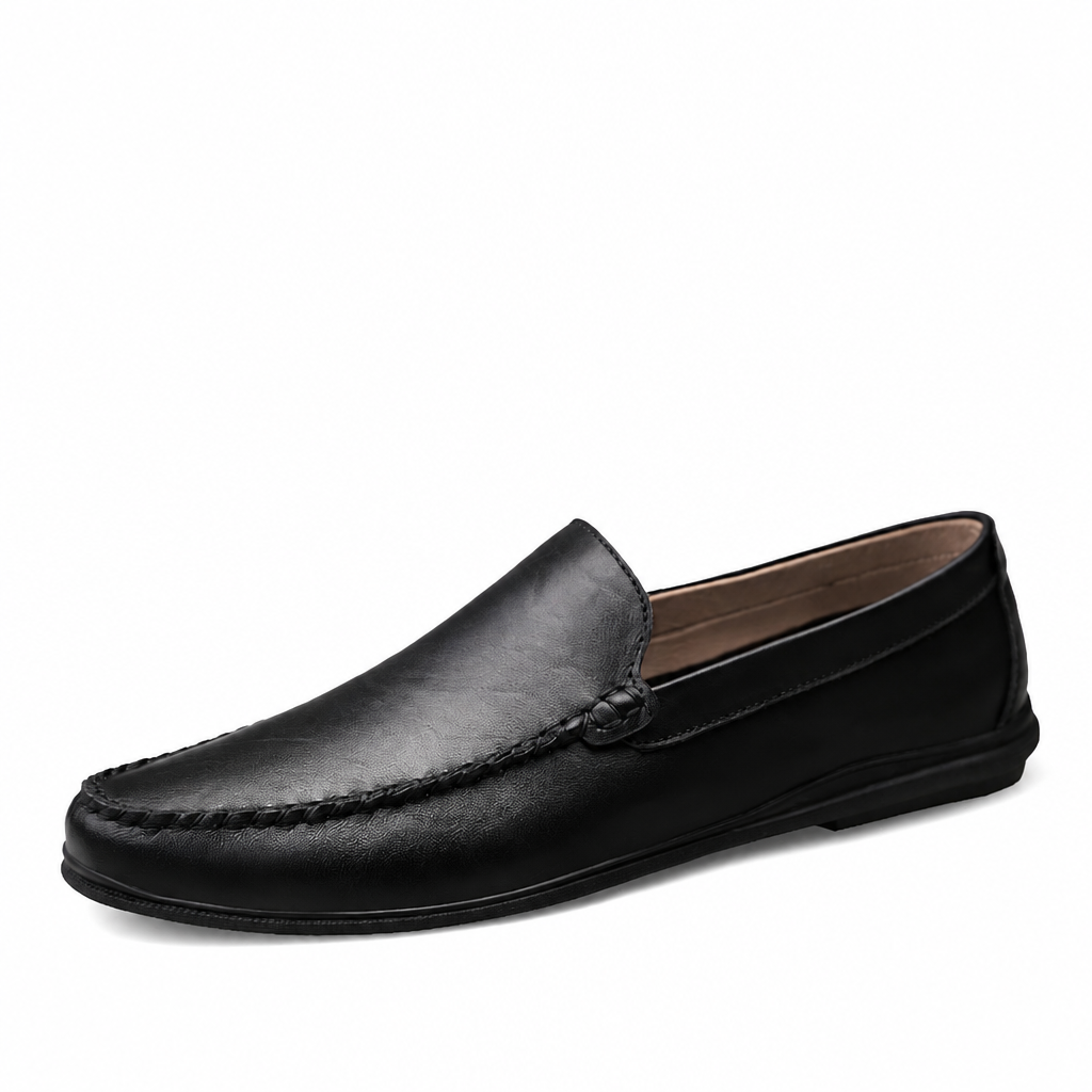 Men's breathable leather moccasins casual boat shoes black