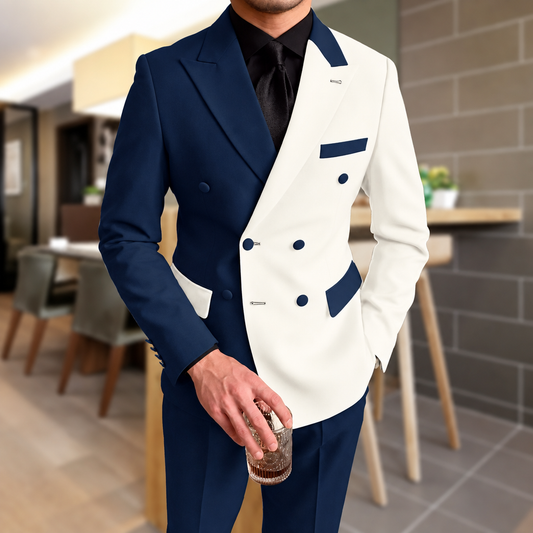 Men's black ivory double-breasted jacket and pants suit