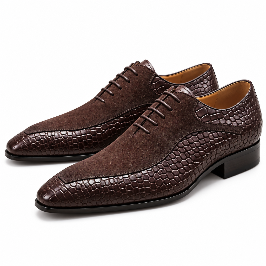 Men's crocodile pattern oxford dress shoes pair
