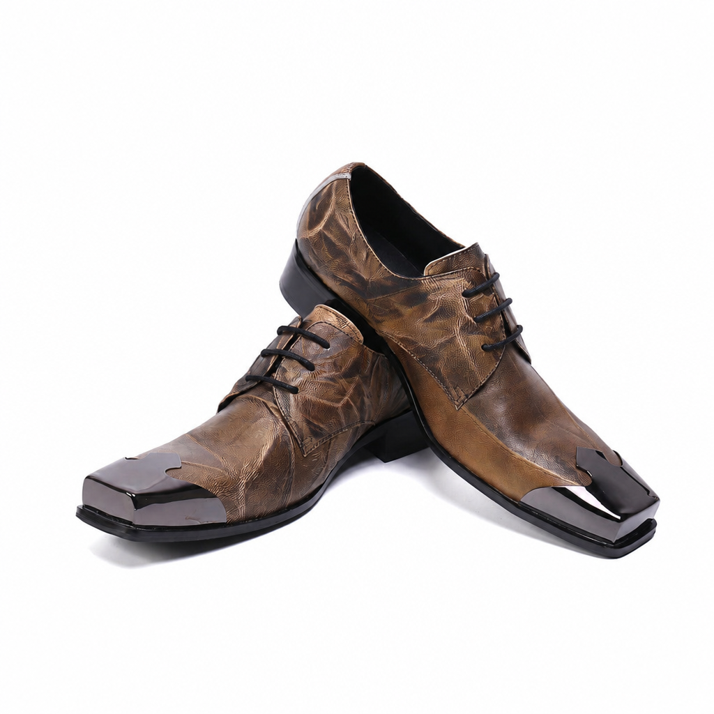 Men's brown square toe leather oxford brogue dress shoes