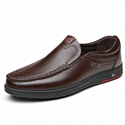 Men's genuine leather slip-on business casual loafers brown