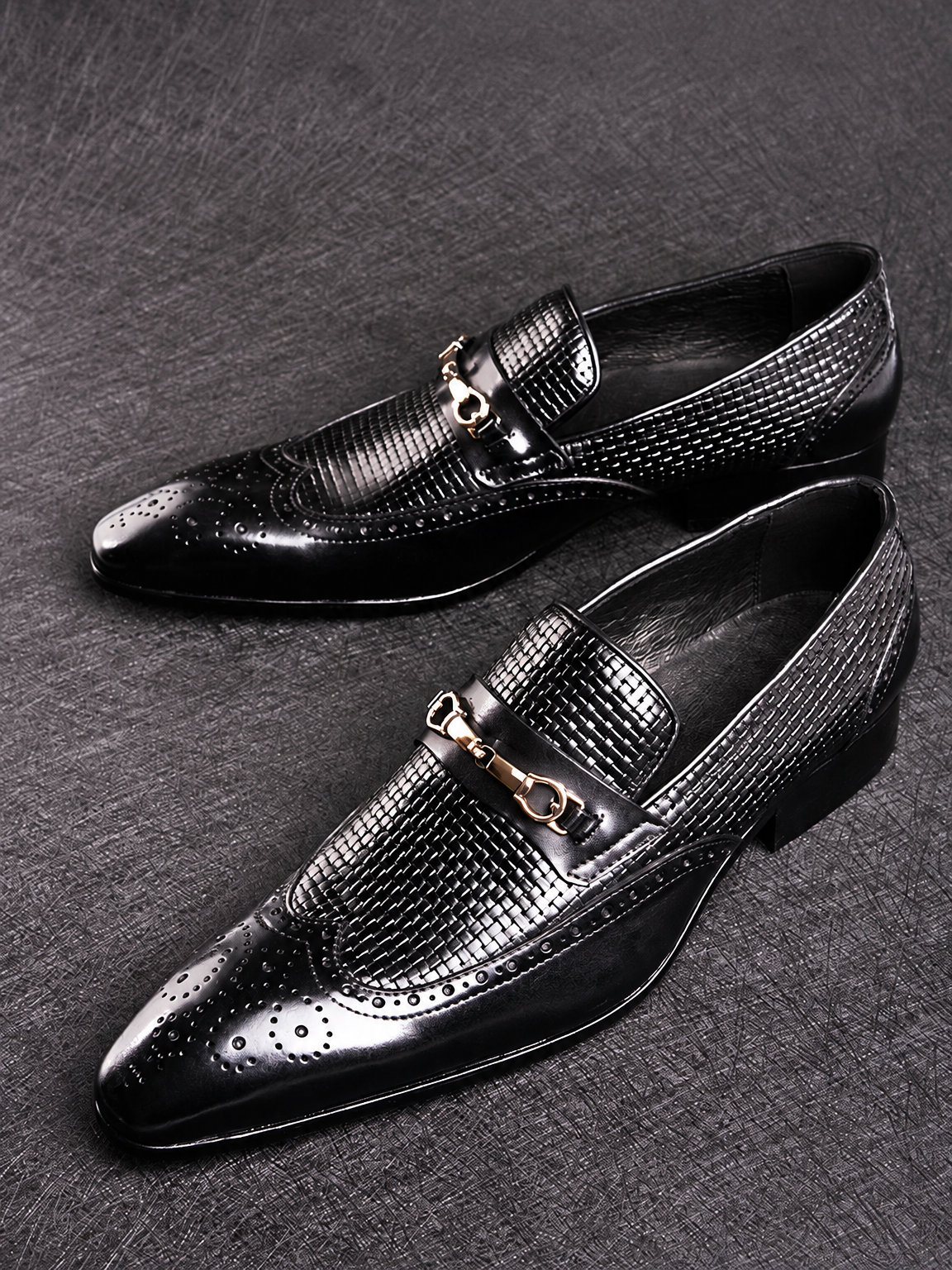 Men's handmade leather loafer dress shoes size 39-50 black woven