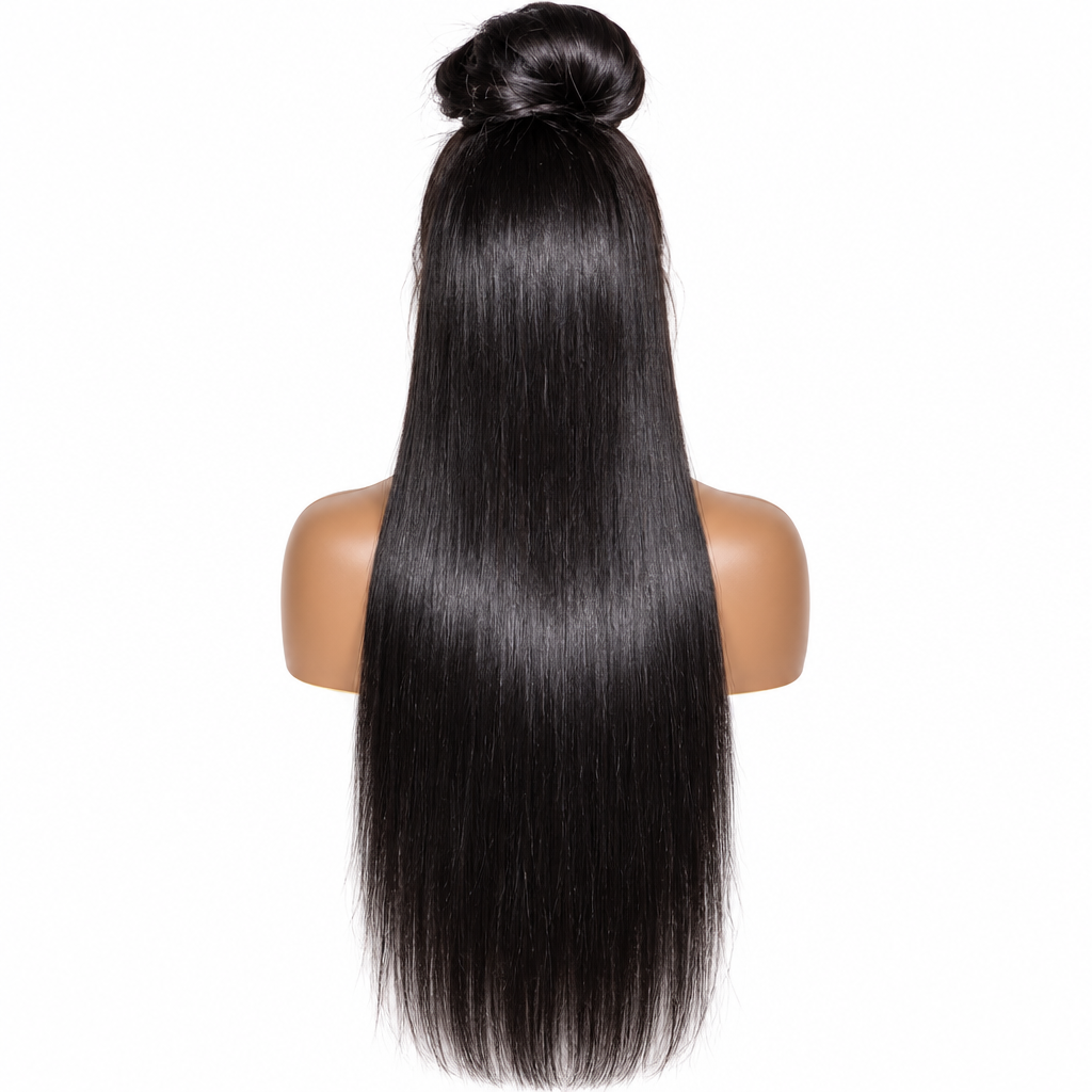 Bone straight HD lace frontal wig back length view