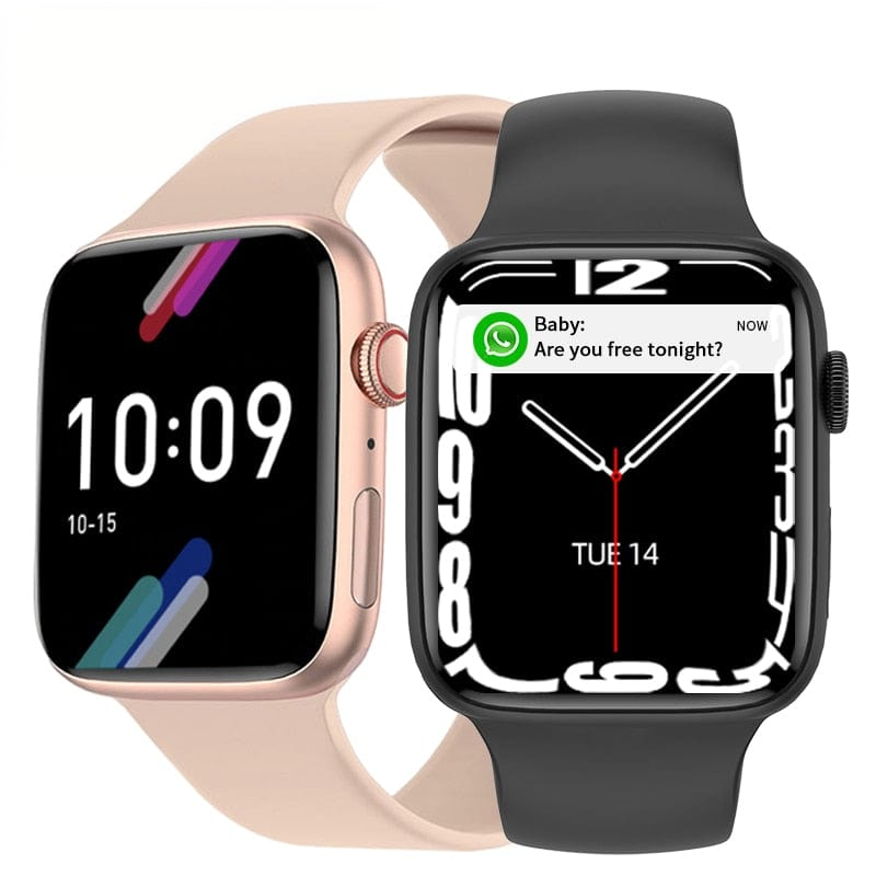 Unisex wireless-charging Bluetooth fitness smartwatch pink black clean product photo