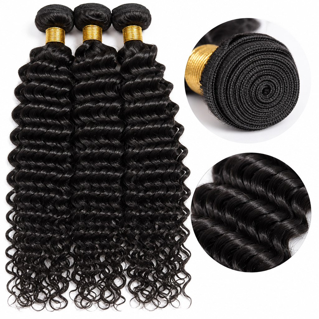 Malaysian deep wave hair bundles texture close-up