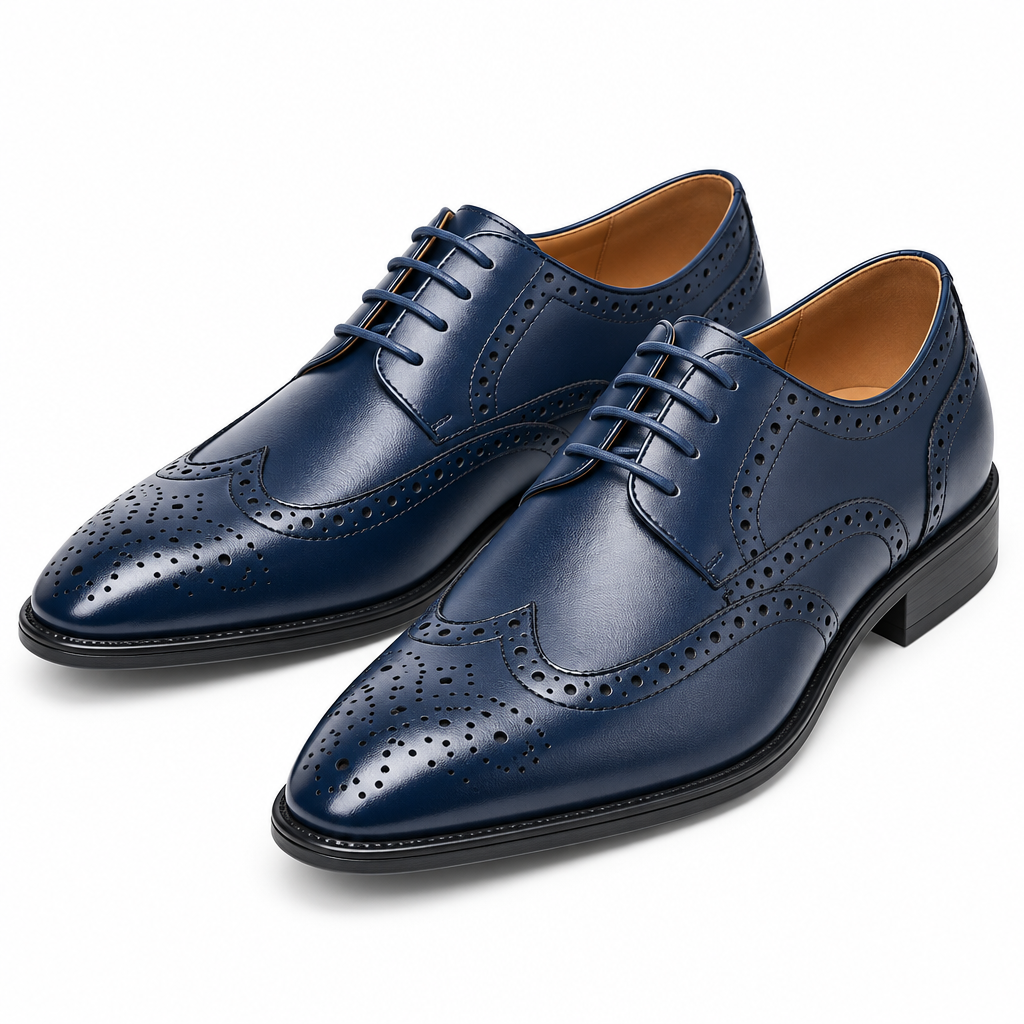 Men's blue handmade brogue dress loafers pair