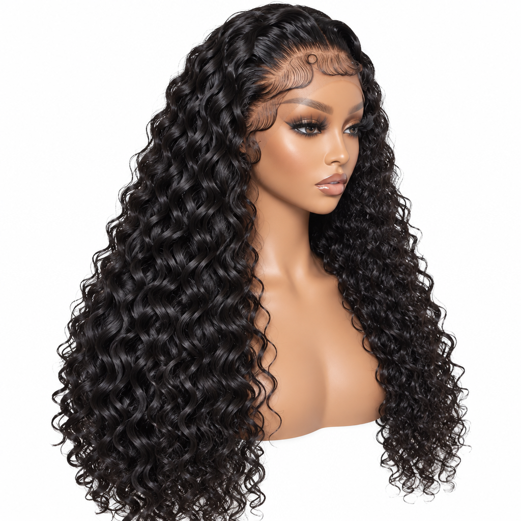 Brazilian deep wave HD lace front wig side view