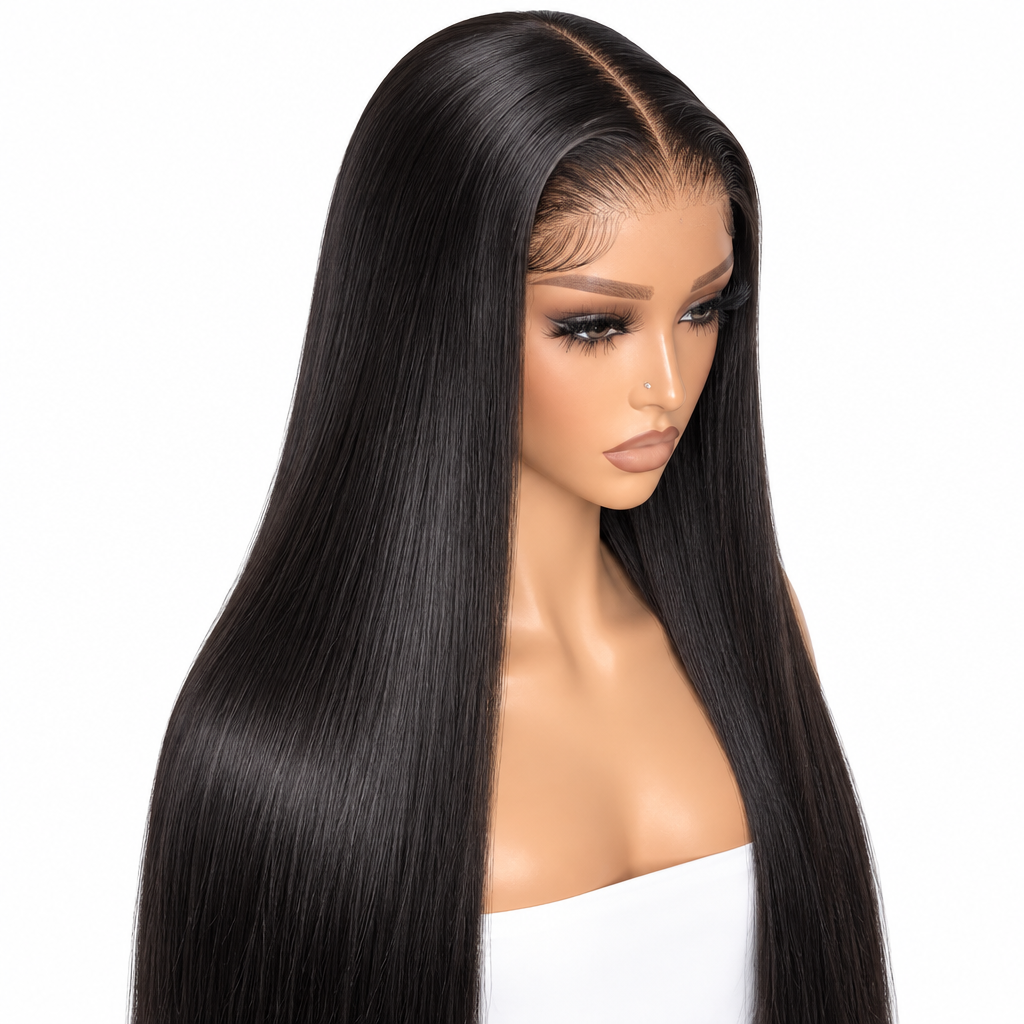 Bone straight Brazilian HD lace wig side view