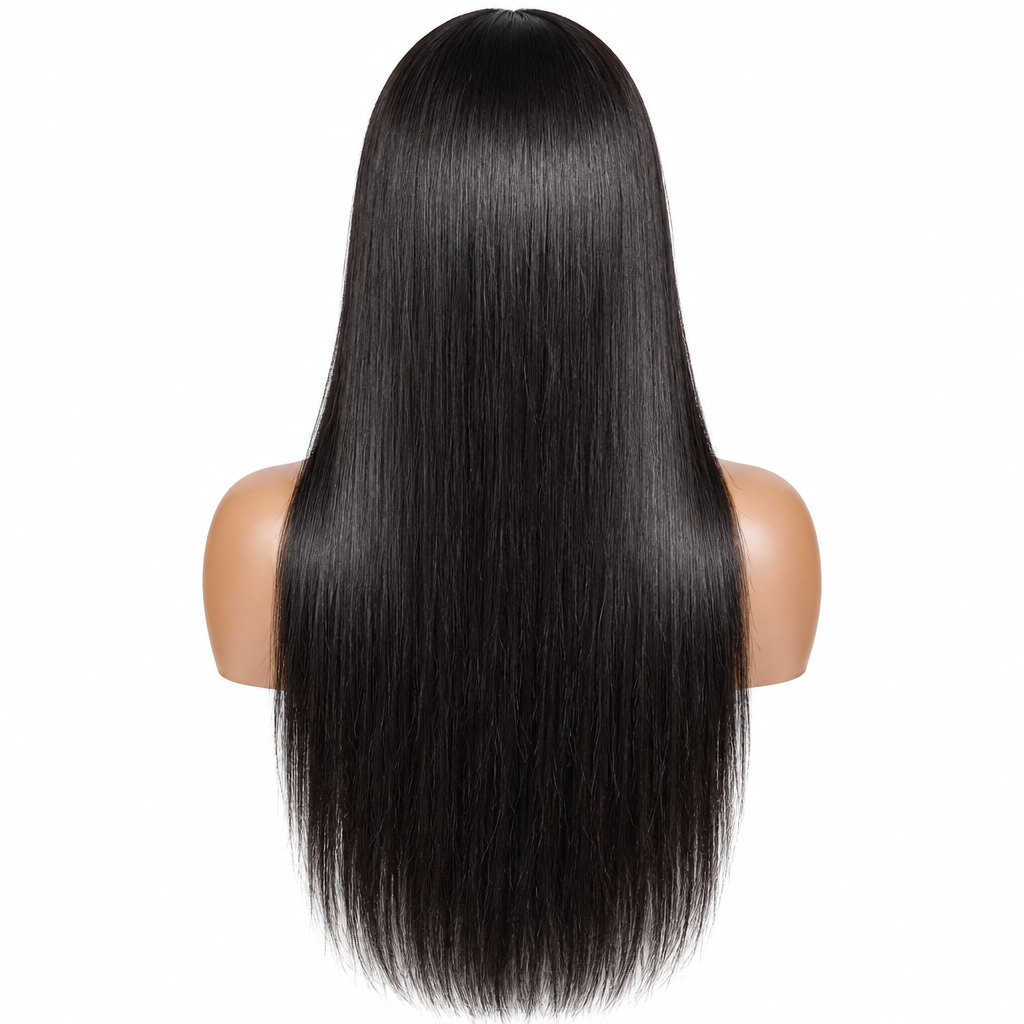Bone straight Brazilian HD lace wig back view