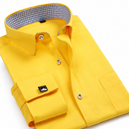Men's flannel French cuff dress shirt solid color yellow
