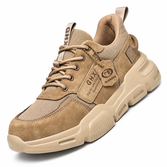 Men's tan khaki steel-toe safety work boots clean product photo