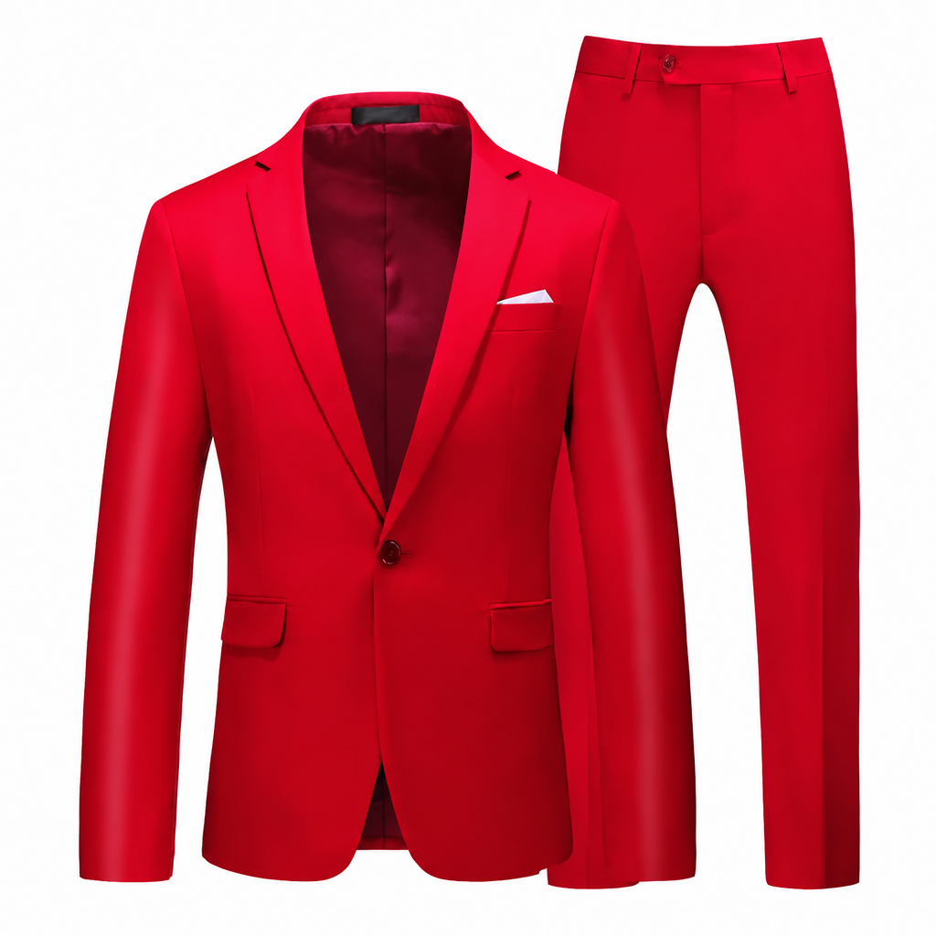 Men red slim fit wedding suit jacket and pants