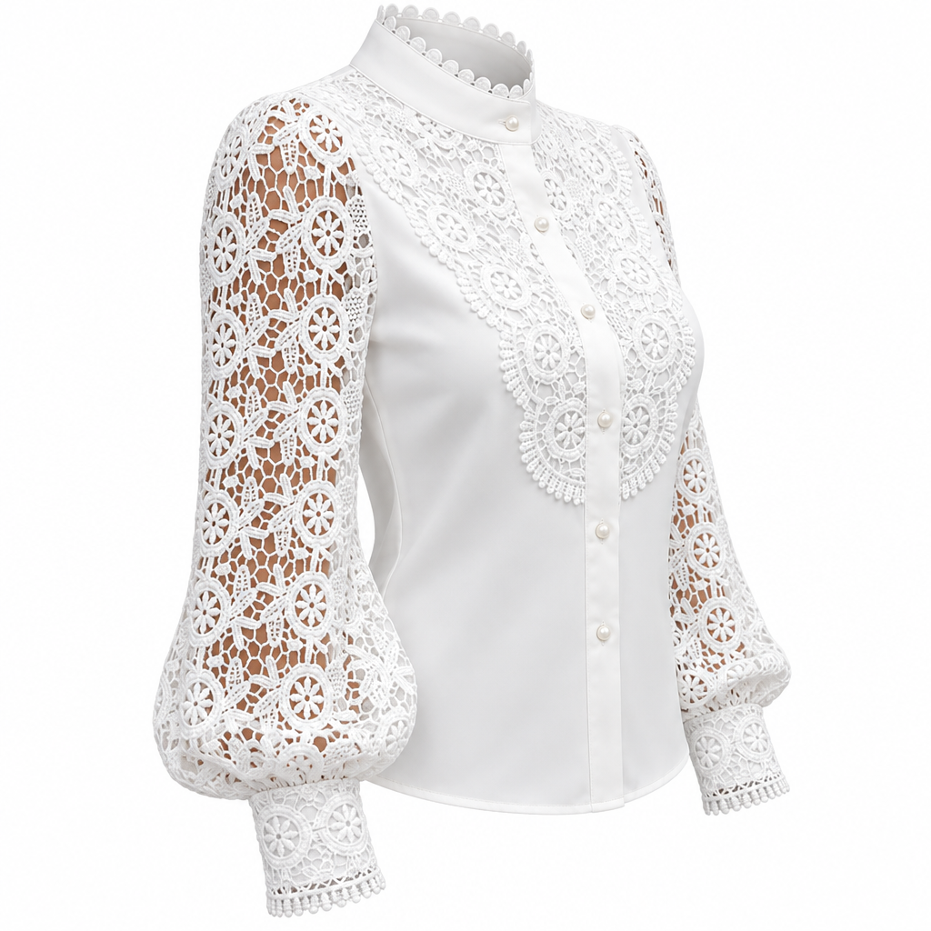 Women's white lace blouse side view