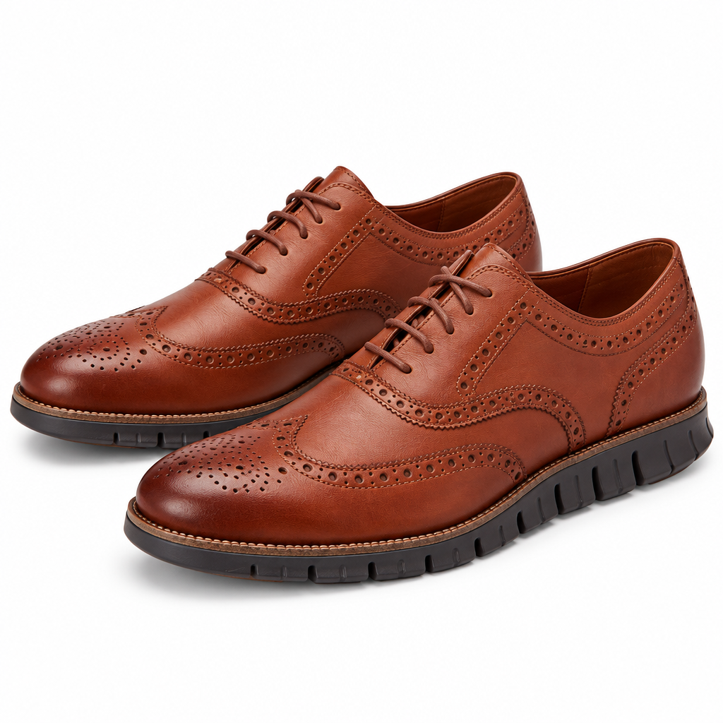 Men's carved leather brogues pair casual lace-up