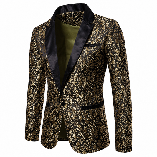 Men's gold jacquard floral one-button party blazer jacket