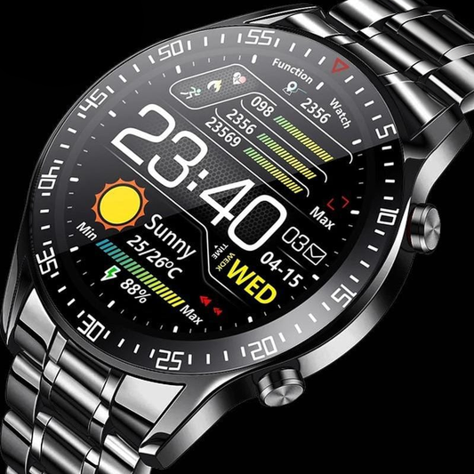 Men's smart fitness watch waterproof heart rate monitor steel clean product photo