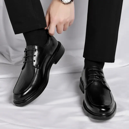Men's plus size elevator leather oxfords black height increase dress shoes