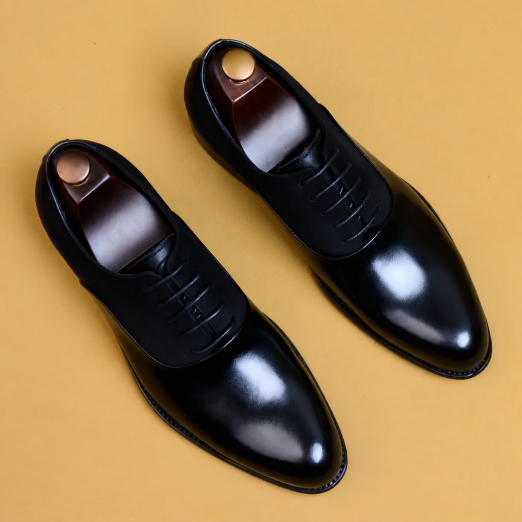 Men's British style genuine leather oxford dress shoes black