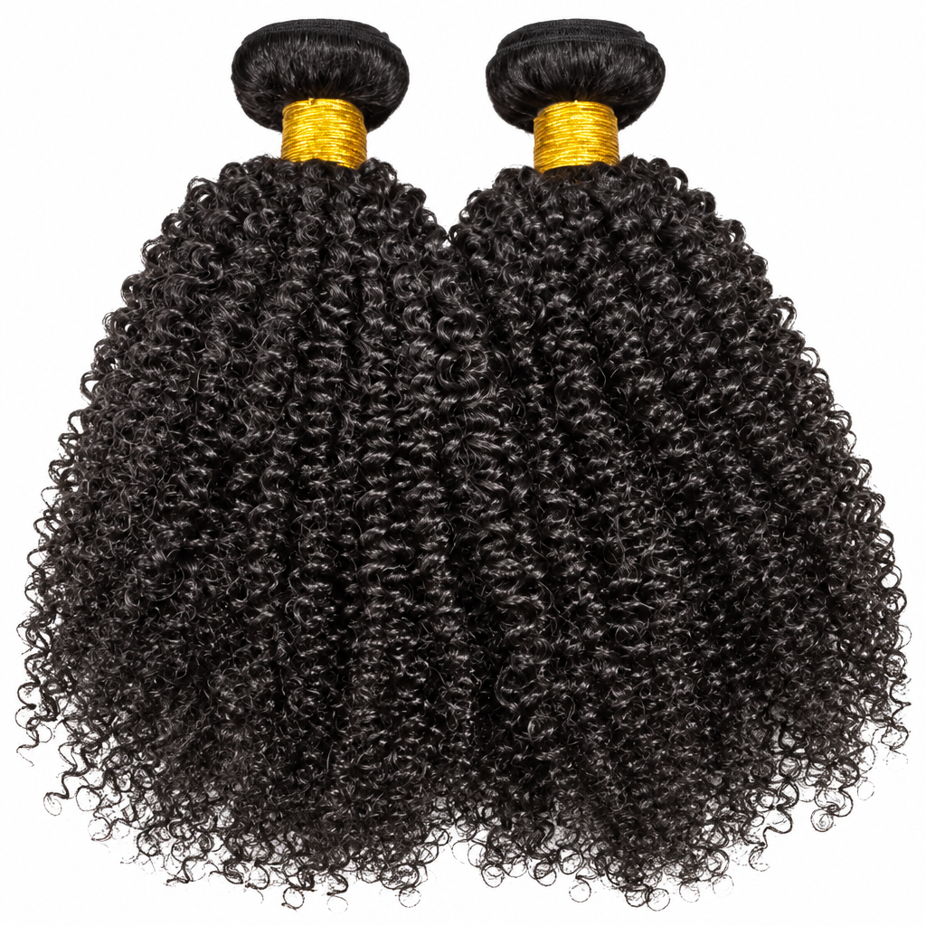 Kinky curly Burmese virgin hair bundles flat lay