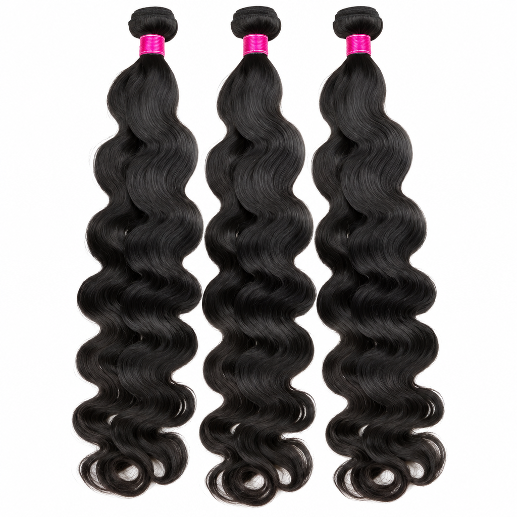 Raw Brazilian body wave bundles hanging length