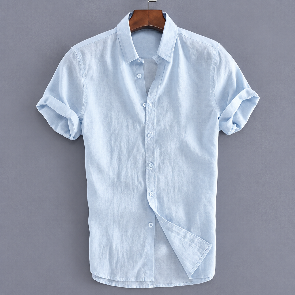 Men's elegant slim fit dress shirt light blue turn-down collar