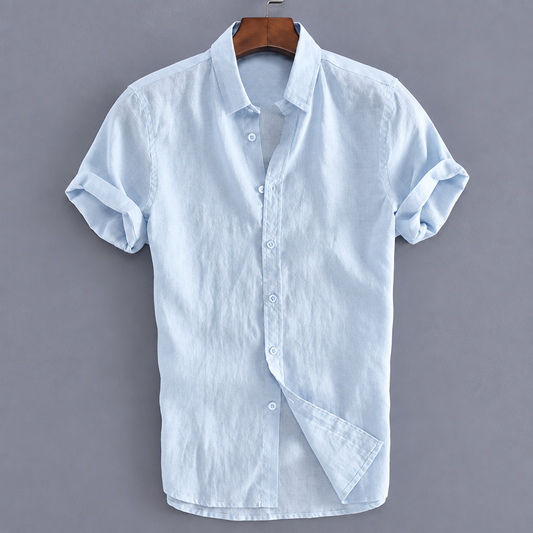 Men's elegant slim fit dress shirt light blue turn-down collar