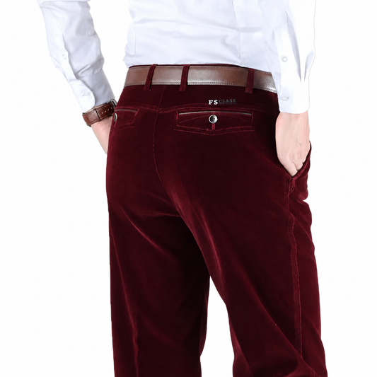 Men's corduroy striped straight-leg casual pants burgundy