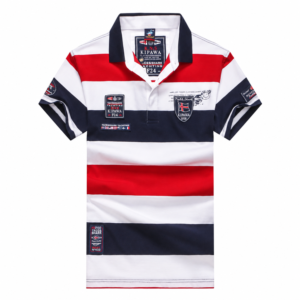Men's cotton short-sleeve striped classic business polo shirt
