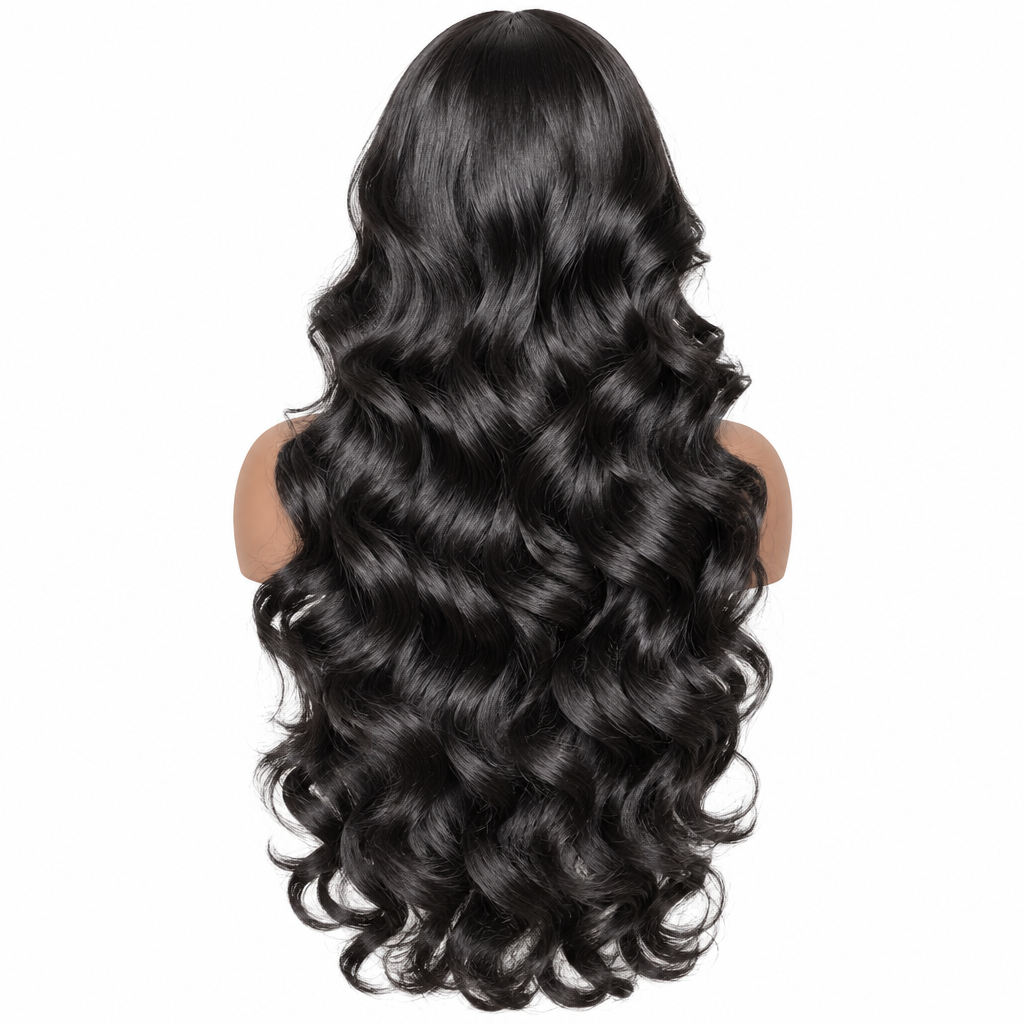 Indian body wave HD lace front wig back length view