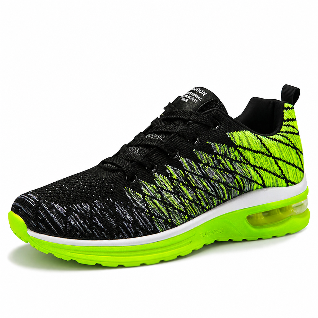 Men's breathable outdoor running sports athletic sneakers black neon green
