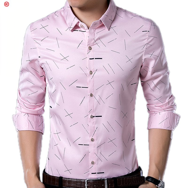 Men's pink slim-fit vintage patterned long-sleeve dress shirt clean product photo