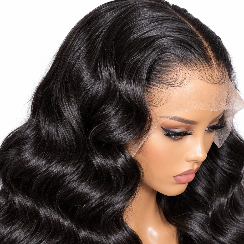 Indian body wave HD lace front wig hairline close-up