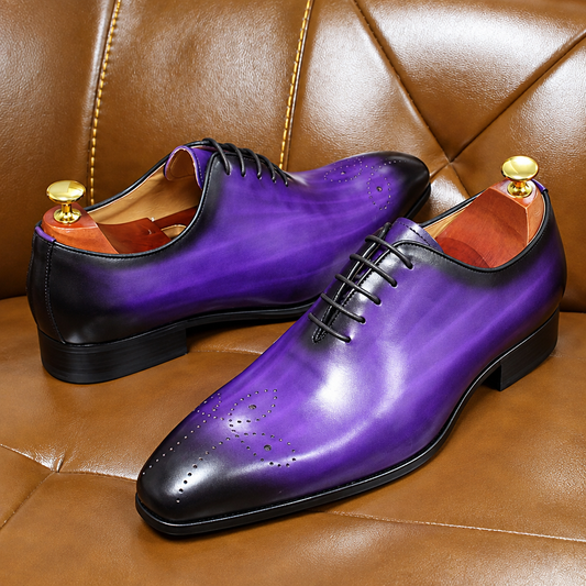 Men's genuine leather oxford dress shoes wedding formal purple