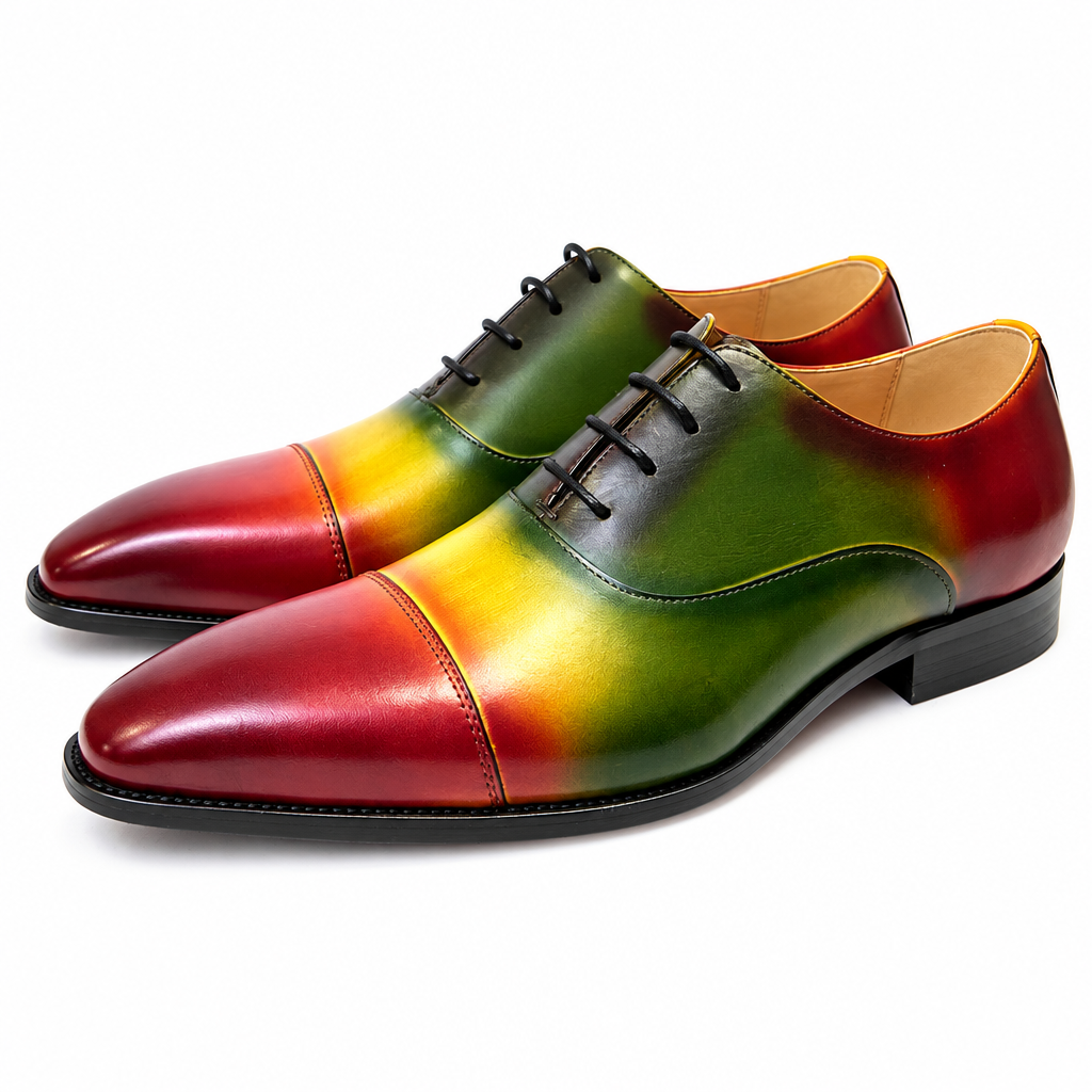 Men's multicolor gradient leather pointed oxford dress shoes clean product photo