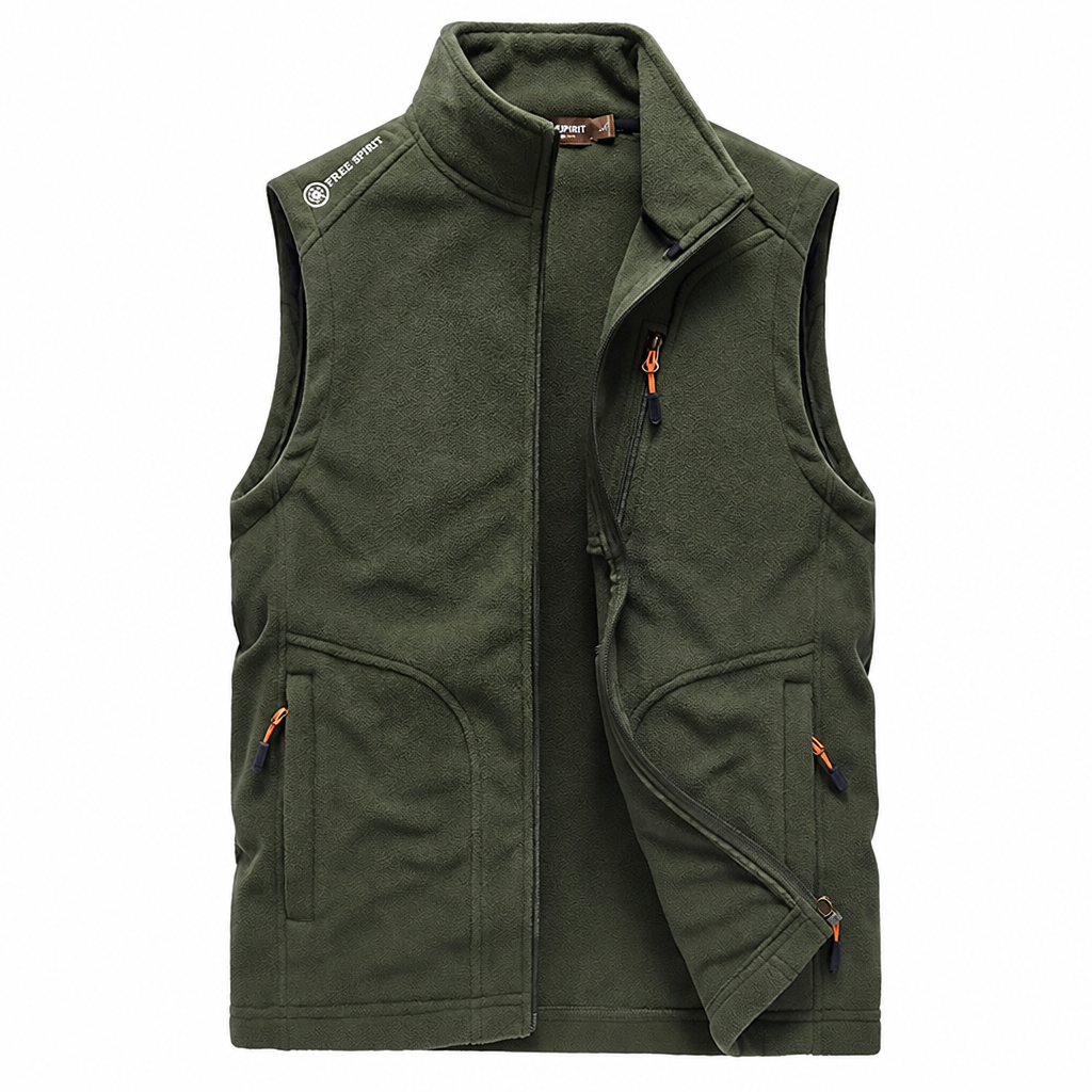 Men's hooded fleece vest sleeveless winter waistcoat olive green