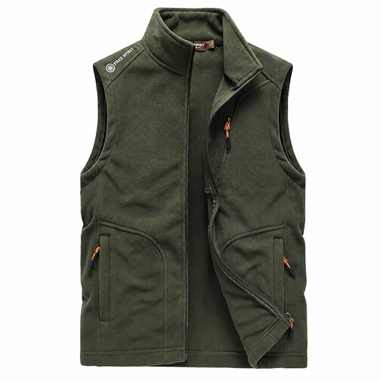 Men's hooded fleece vest sleeveless winter waistcoat olive green