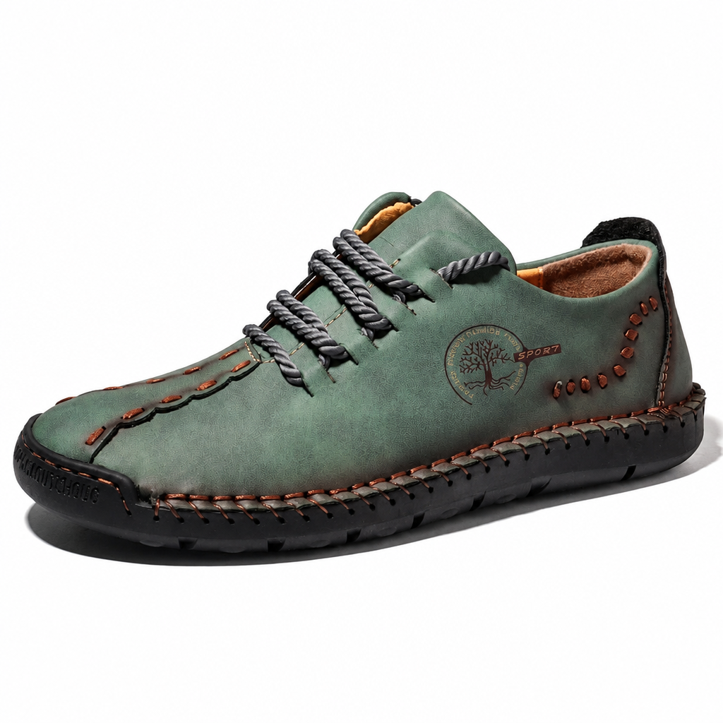 Men's handmade leather casual driving moccasin loafers green