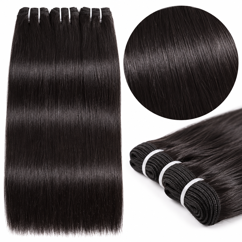 16A straight remy hair bundles weft close-up
