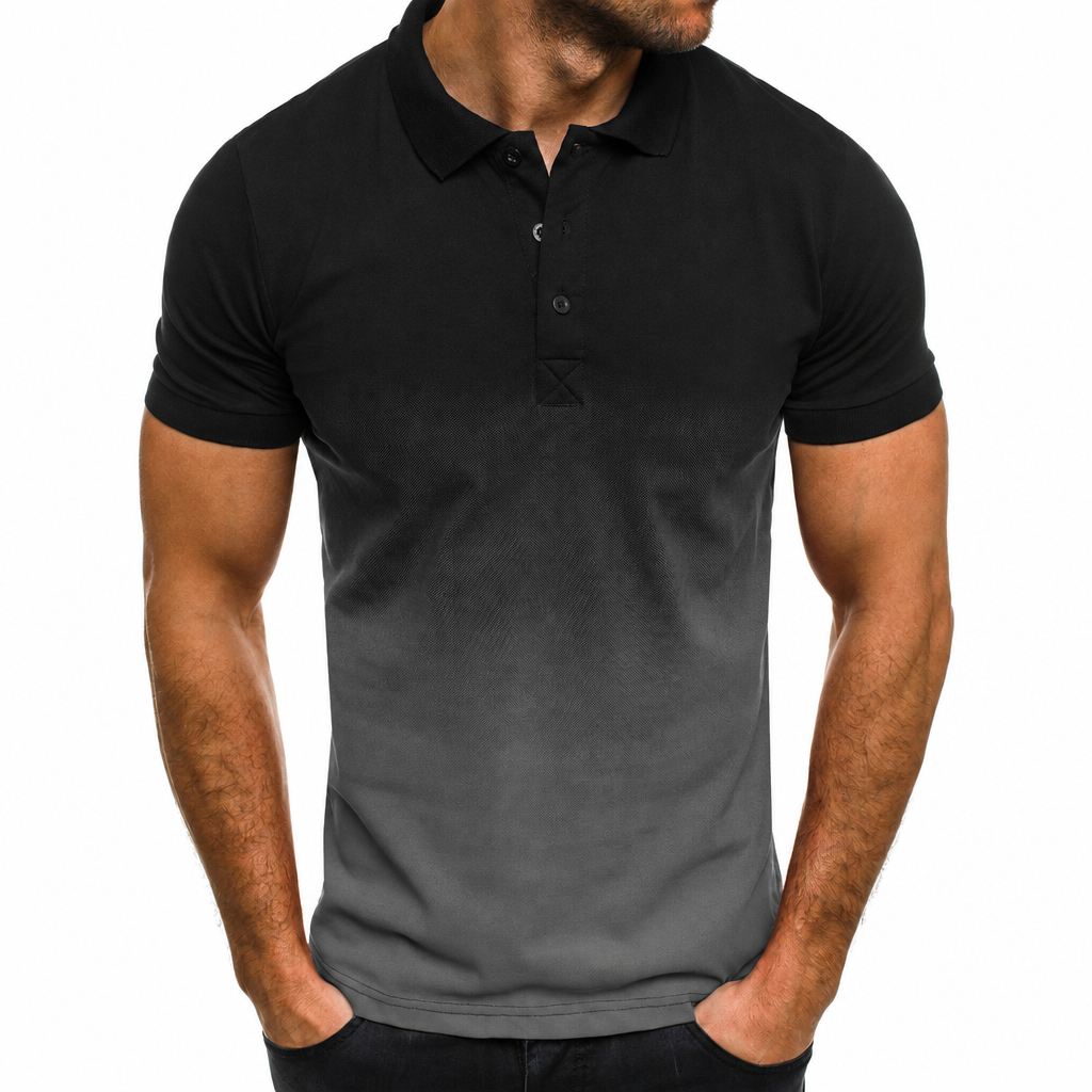 Men's contrast color polo shirt short sleeve gradient black gray