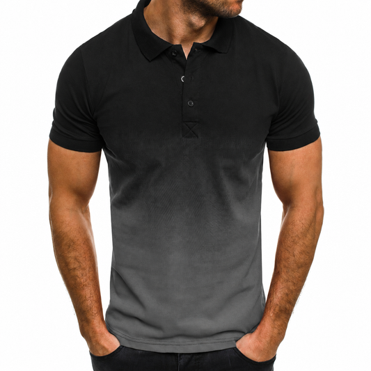 Men's contrast color polo shirt short sleeve gradient black gray