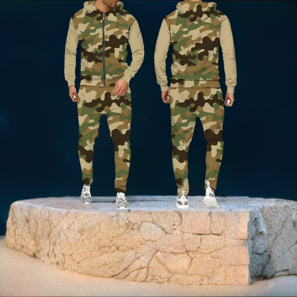 2 Pieces Sets Zipper Tracksuit Men Sweatshirt+pants Hoodie Sportwear Suit Male Camouflage Joggers Winter Sets Clothes