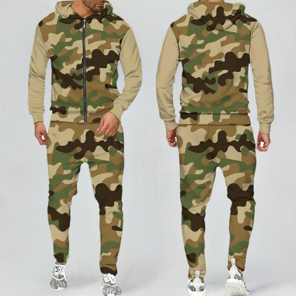 2 Pieces Sets Zipper Tracksuit Men Sweatshirt+pants Hoodie Sportwear Suit Male Camouflage Joggers Winter Sets Clothes