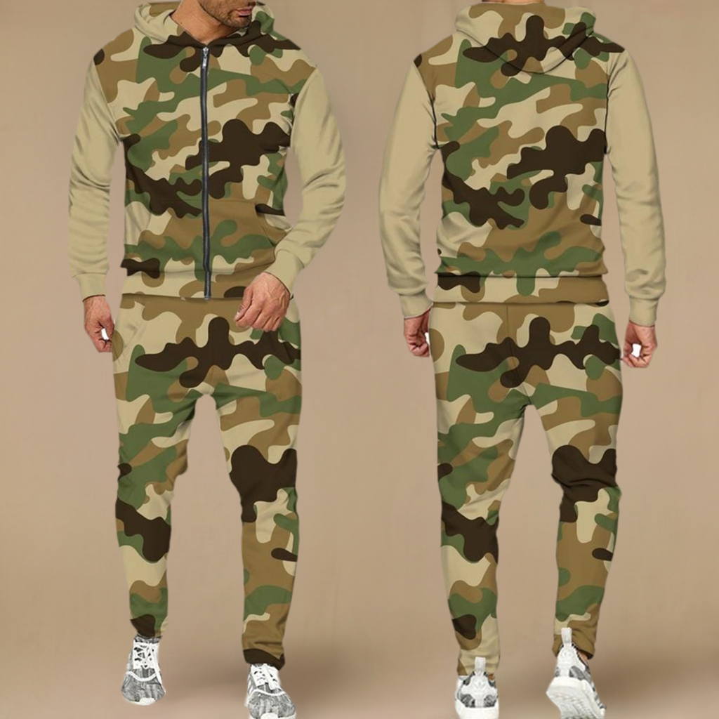 2 Pieces Sets Zipper Tracksuit Men Sweatshirt+pants Hoodie Sportwear Suit Male Camouflage Joggers Winter Sets Clothes