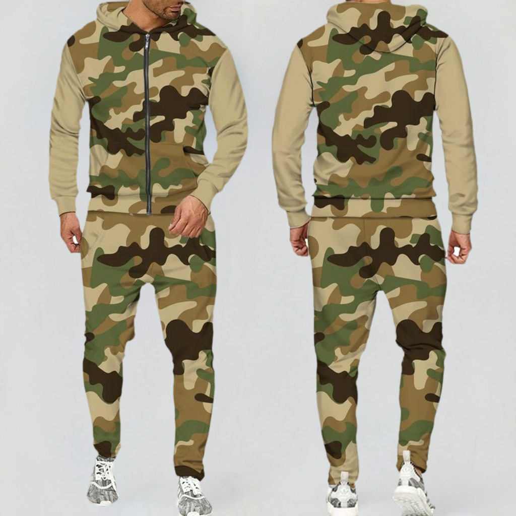 2 Pieces Sets Zipper Tracksuit Men Sweatshirt+pants Hoodie Sportwear Suit Male Camouflage Joggers Winter Sets Clothes