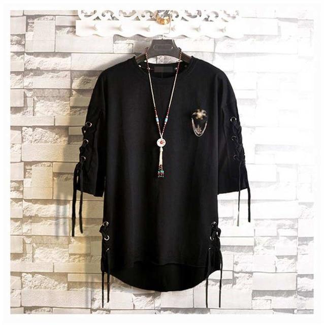 Idopy Korean Fashion Men`s Street Style Lace Punk Gothic Pullover Designer Steampunk Hem Hip Hop Shirts & Tops Shirts Tees