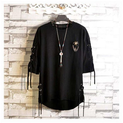 Idopy Korean Fashion Men`s Street Style Lace Punk Gothic Pullover Designer Steampunk Hem Hip Hop Shirts & Tops Shirts Tees