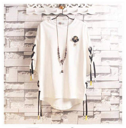Idopy Korean Fashion Men`s Street Style Lace Punk Gothic Pullover Designer Steampunk Hem Hip Hop Shirts & Tops Shirts Tees
