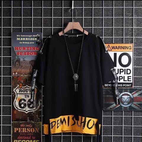 Idopy Korean Fashion Men`s Street Style Lace Punk Gothic Pullover Designer Steampunk Hem Hip Hop Shirts & Tops Shirts Tees